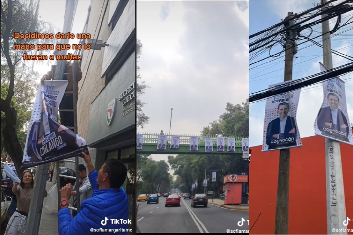 VIDEO: Ciudadanos quitan propaganda de alcalde de Coyoacán y se la dejan en su oficina 2 alcalde