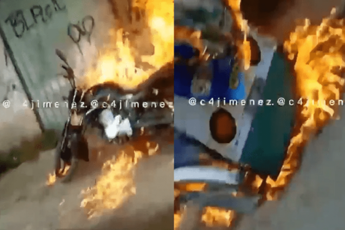VIDEO: Amenazan y queman el vehículo de un mototaxista en el Estado de México 4 cartel incendia mototaxi 1