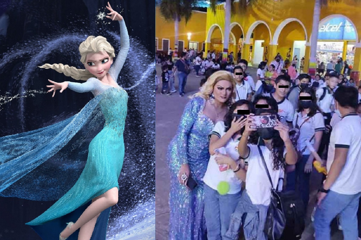 Niños se toman fotos con drag queen que confundieron con Elsa de Frozen en Mérida 2 elsa drag