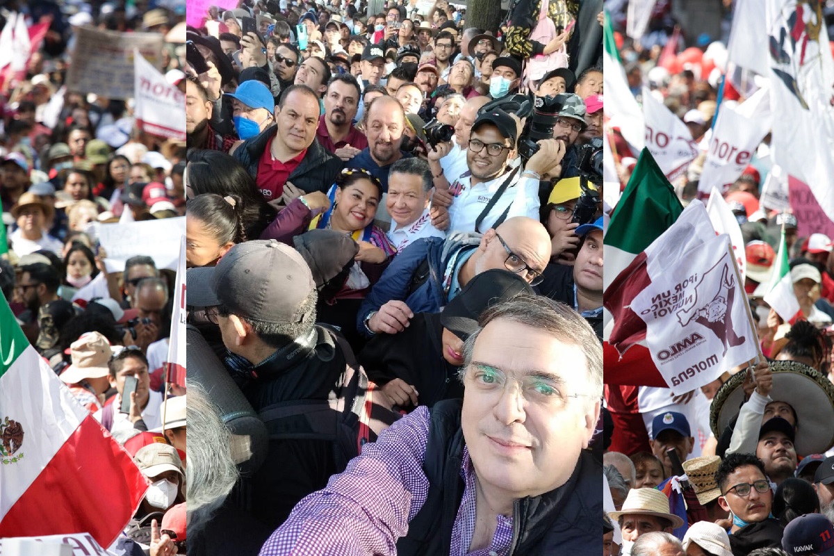 VIDEO: Escupen a Marcelo Ebrard durante marcha en defensa de la 4T 2 escupen a marcelo ebrard en marcha