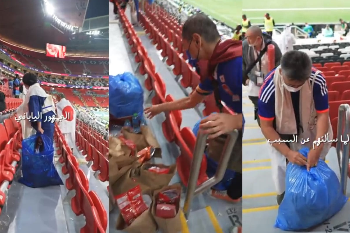 Japón vuelve a sorprender al mundo: aficionados limpiaron basura de estadio en Qatar 2 jap 1