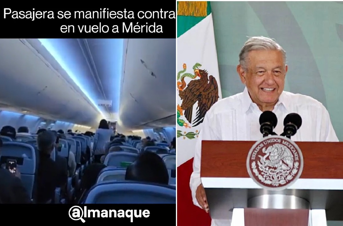 “Destruyó al país”, reclama mujer a AMLO en un vuelo; Él se defiende y dice que tiene 70% de aceptación 2 mujer increpa a amlo en vuelo y el se defiende