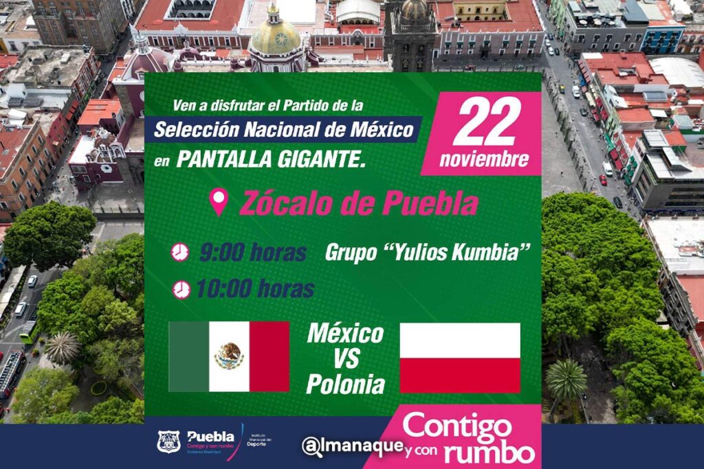 portada pantalla zocalo de puebla partido Mexico vs Polonia