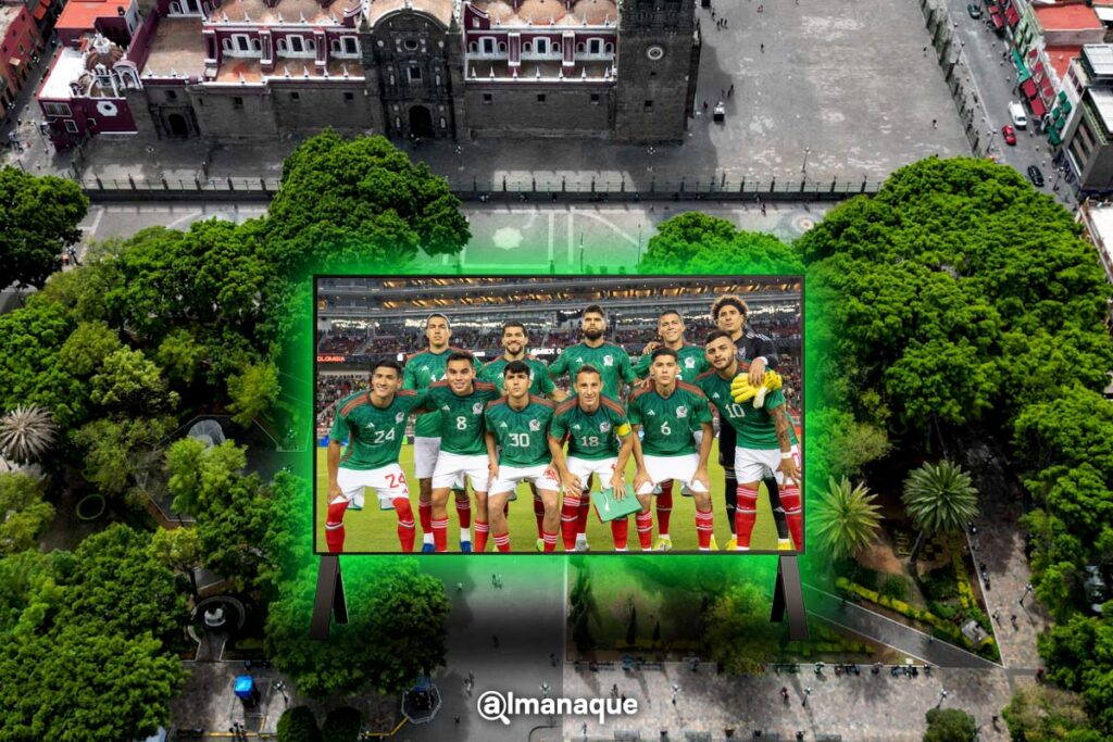 portada pantallas zocalo de Puebla partido de Mexico mundial
