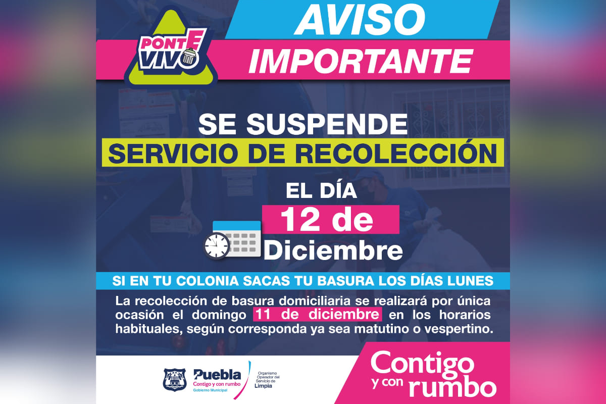 Se suspenderá recolección de residuos el 12 de diciembre 2 suspenden basura 12 de diciembre 1