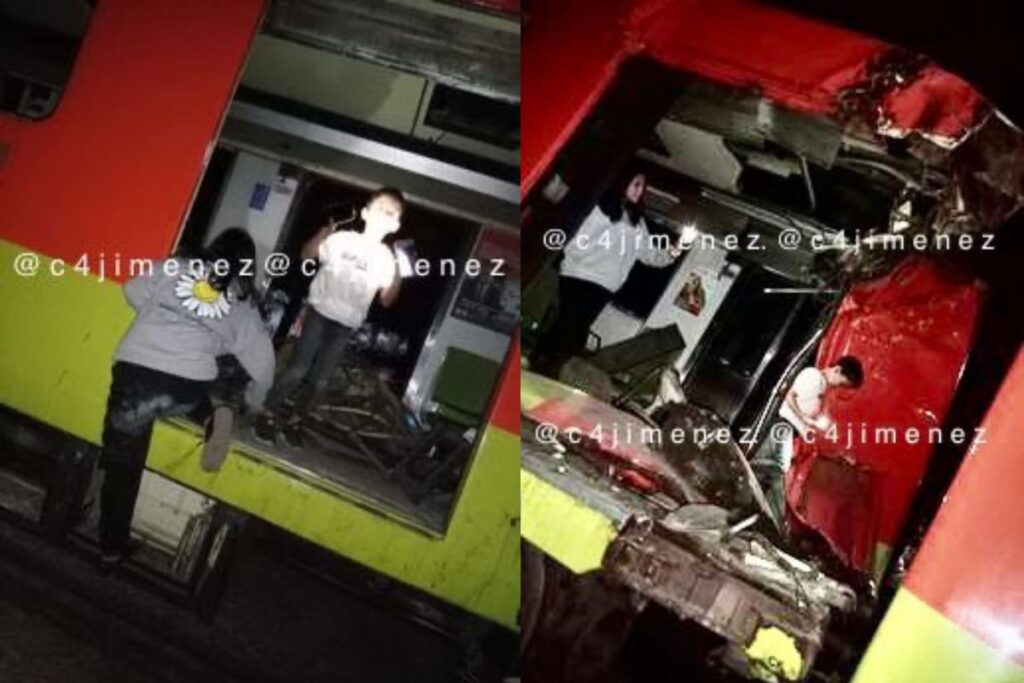 Mujer pasea con niño en vagones chocados