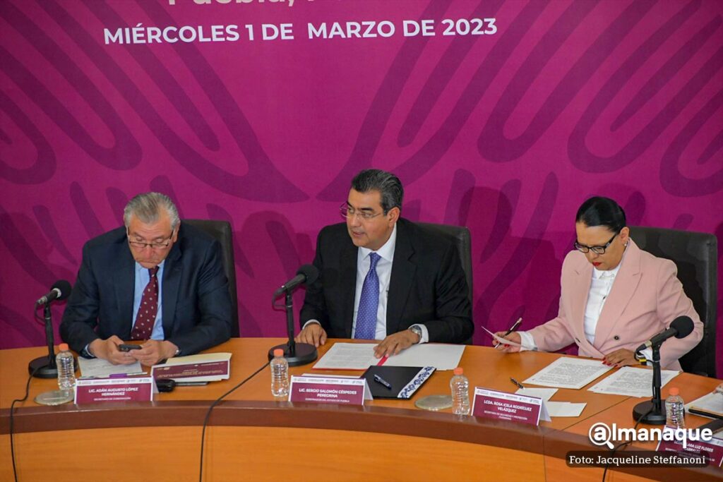Puebla recibirá 287.1 mdp este año para seguridad; federación reconoce estrategia del gobierno estatal 40 Gobernador Sergio Salomon firma de Convenios de Coordinacion Puebla 20