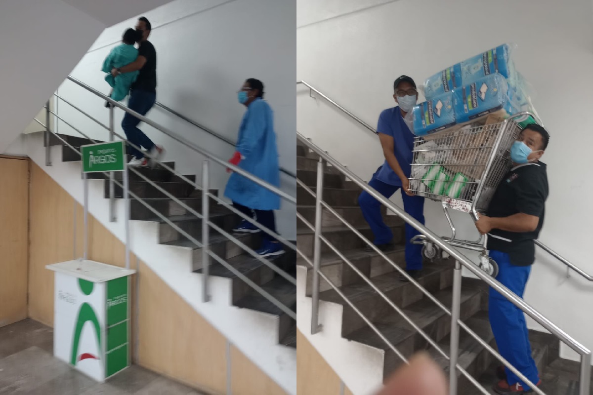 FOTOS: Por falta de elevadores en el IMSS La Margarita, personal de salud sube a los pacientes cargando 3 IMSS La Margarita