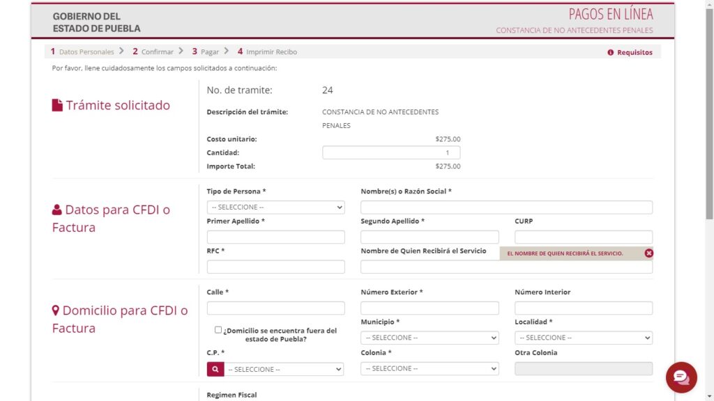 ¿Cuánto cuesta y cómo tramitar la Constancia de No Antecedentes Penales en Puebla? 10 formulario Constancia de No Antecedentes Penales en Puebla