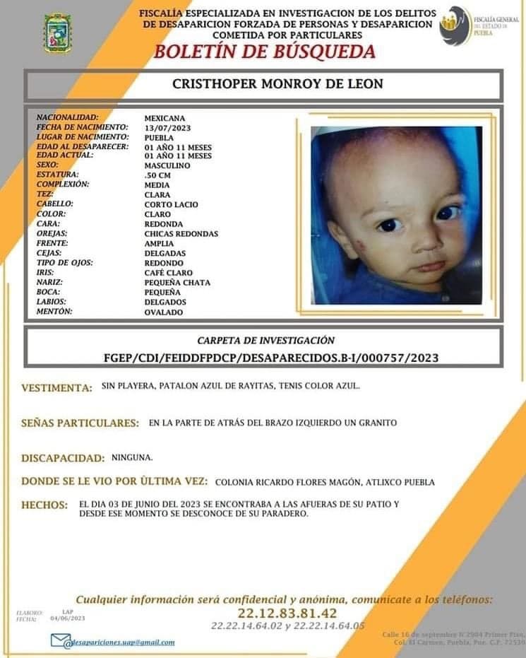 Bebé Cristopher Atlixco desaparecido 