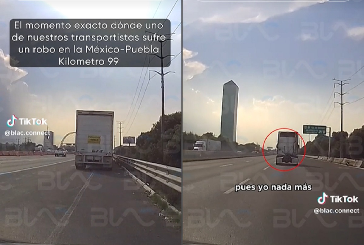 VIDEO: Así se robaron un tráiler y secuestraron al conductor cerca del Arco de Seguridad de Huejotzingo 3 asalto trailer mexico puebla