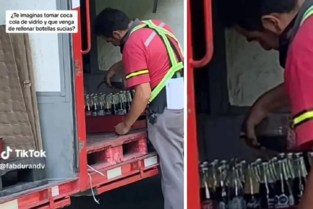 trabajador de coca cola rellena botellas 2