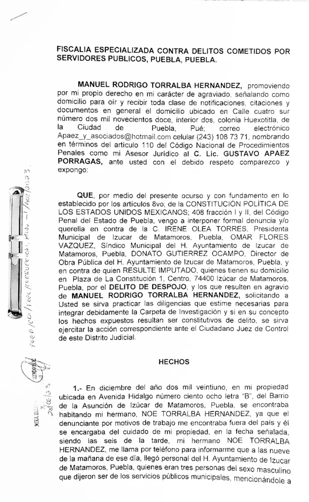 Denuncian ante la Fiscalía de Puebla a la presidenta de Izúcar de Matamoros por despojo