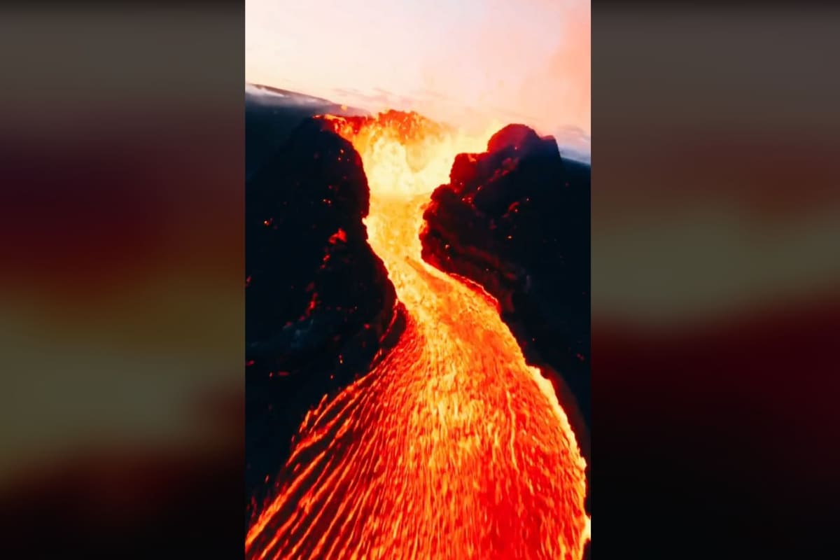 Influencer graba volcán activo en Islandia