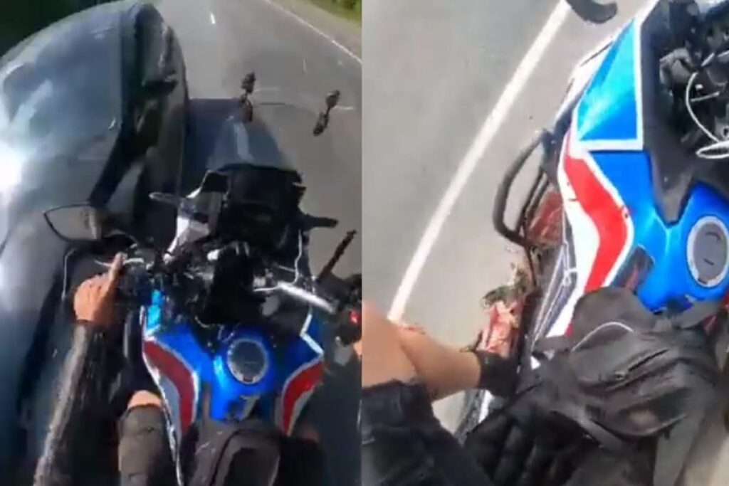 VIDEO FUERTE: Motociclista pierde el pie por intentar rebasar en carretera