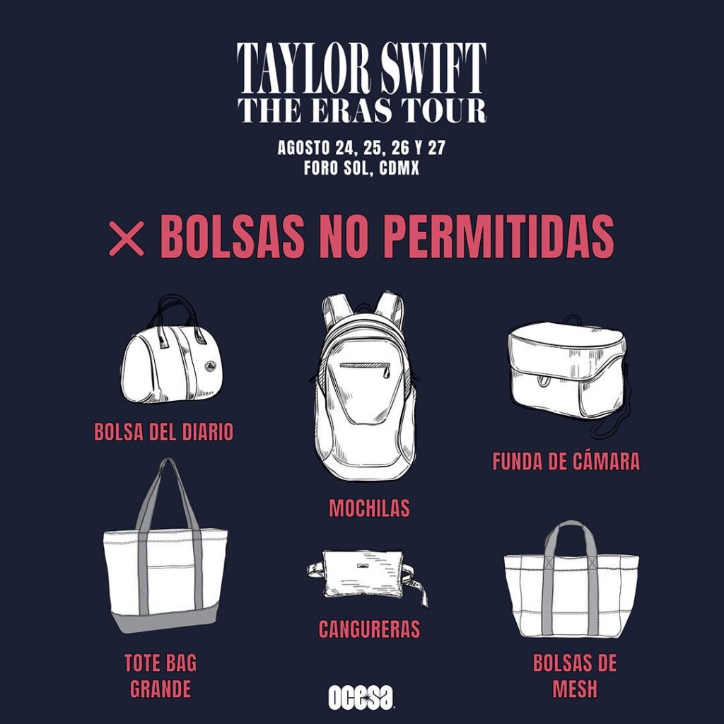 taylor swift objetos no permitidos