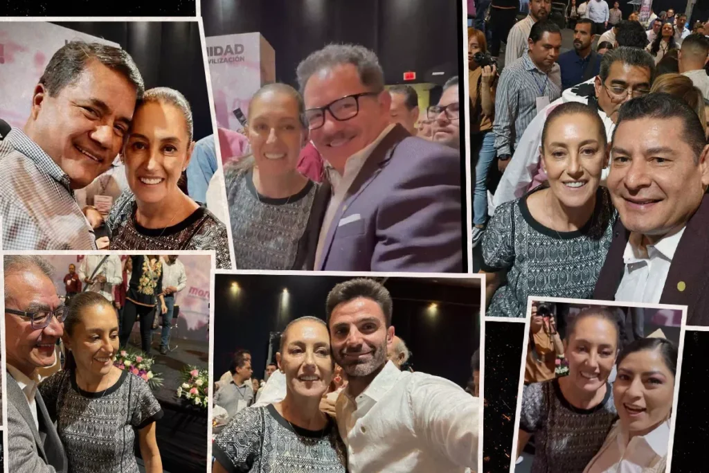 Aspirantes de Morena a la gubernatura se pelean por la mejor foto con Sheinbaum en su visita a Puebla