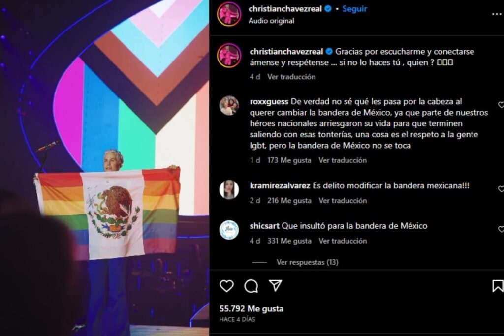 Christian Chávez despierta debate al portar bandera de México con colores LGBT+ en concierto de RBD