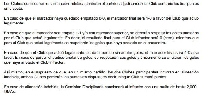 sanciones alineacion indebida