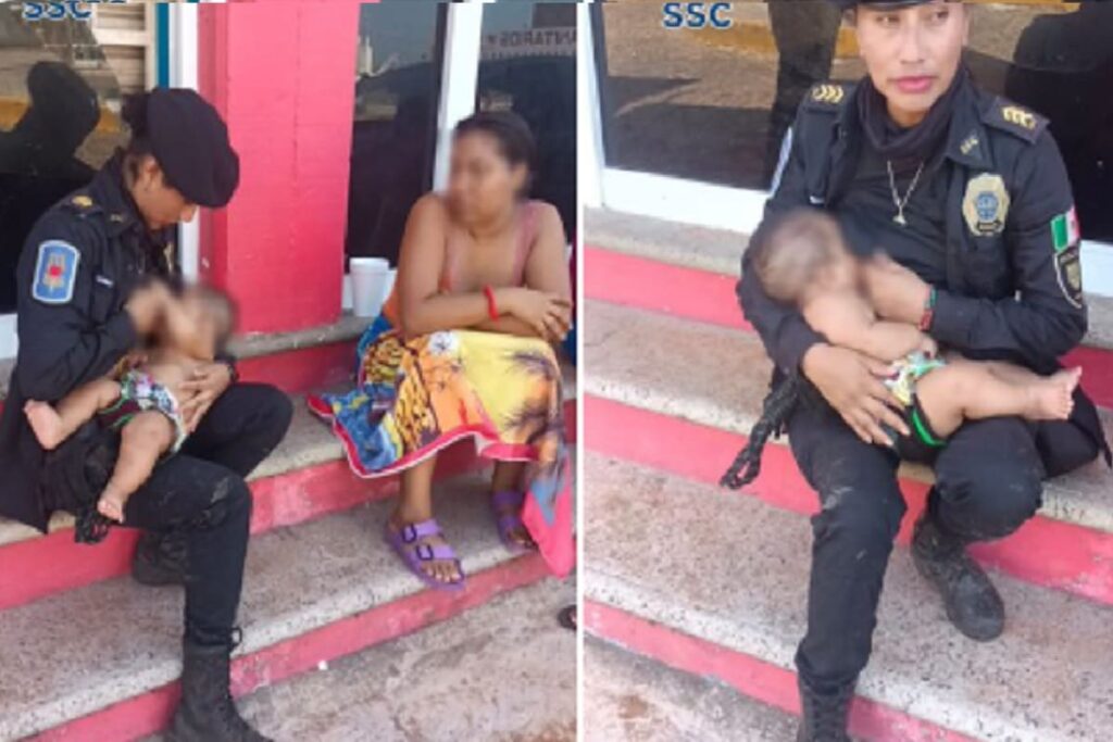 Aplauden bondad de policía que amamantó a bebé damnificado por huracán Otis