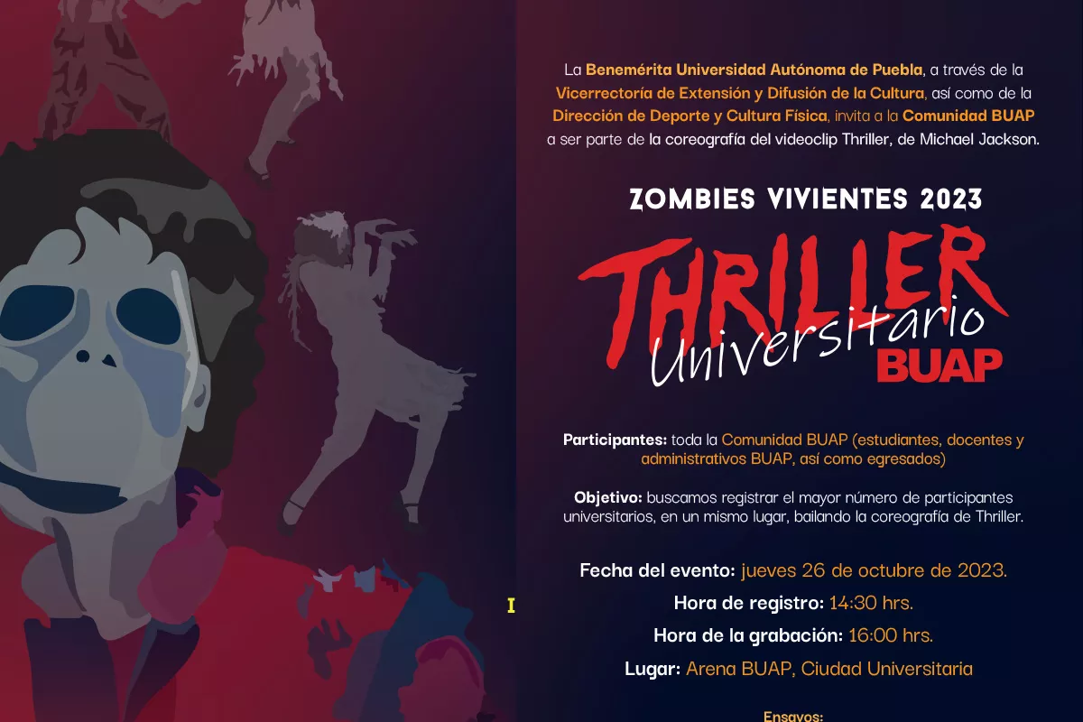 BUAP busca "zombies" para coreografía masiva de "Thriller" de Micheal Jackson 1 BUAP zombies vivientes 2023 thriller