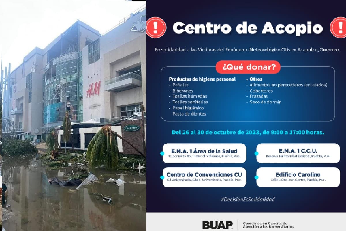 Abre BUAP centro de acopio para damnificados del huracán ‘Otis’ en Acapulco 1 Abre BUAP centro de acopio por huracán otis