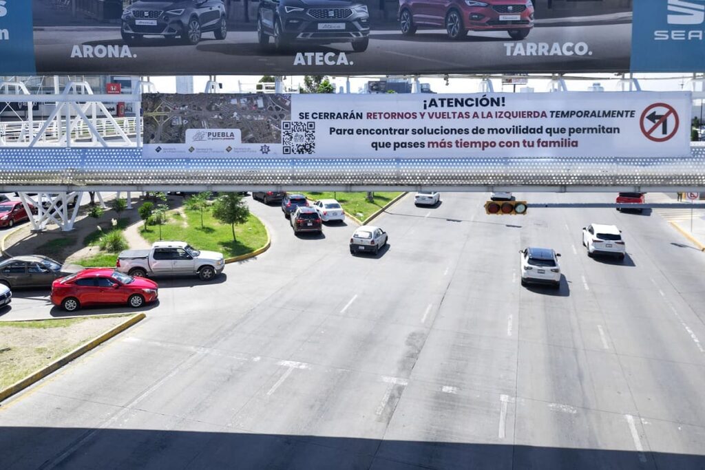Inicia el cierre temporal de retornos y vueltas a la izquierda en la Vía Atlixcáyotl