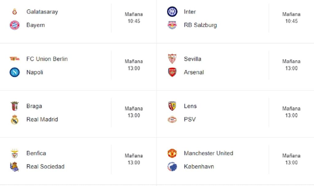 partidos champions league 24 de octubre