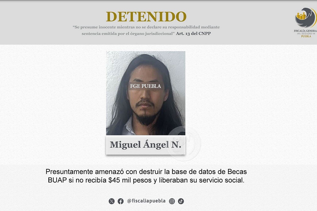 Estudiante de la BUAP intentó extorsionar a trabajadora para que le liberara 480 horas de servicio social 1 Estudiante de la BUAP intentó extorsionar a trabajadora