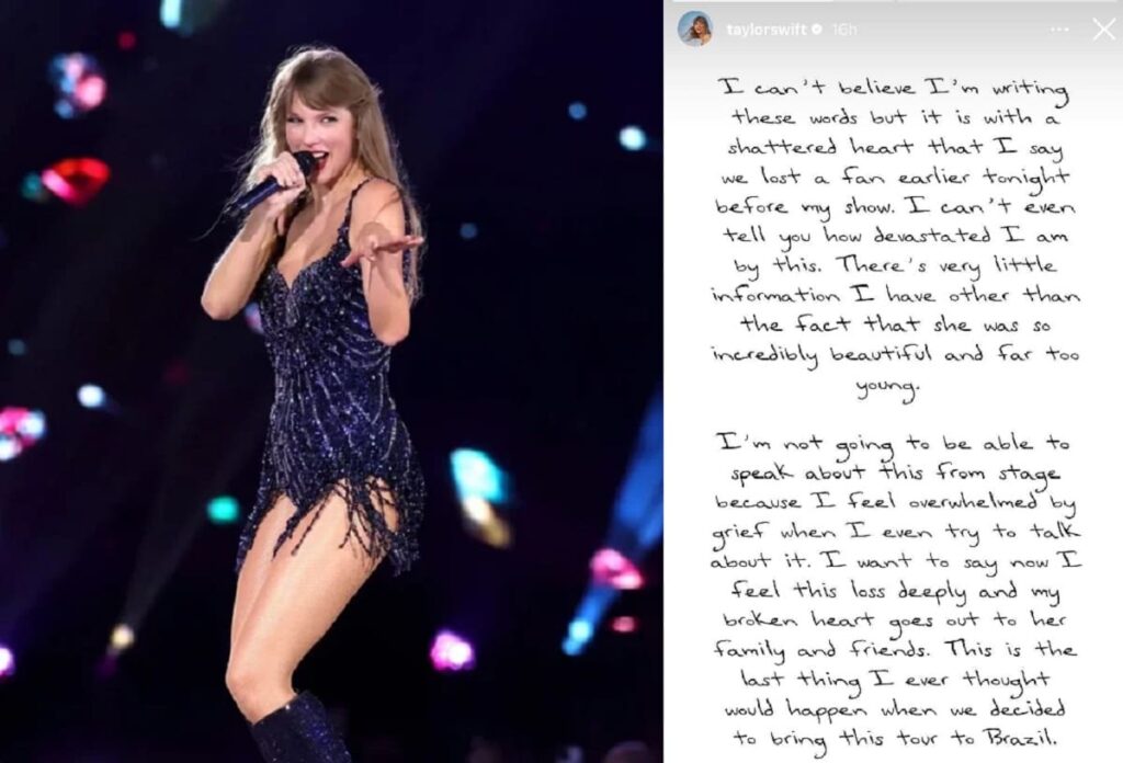 taylor swif mensaje fan muere brasil