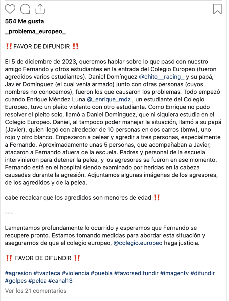 golpiza en el colegio europeo de puebla