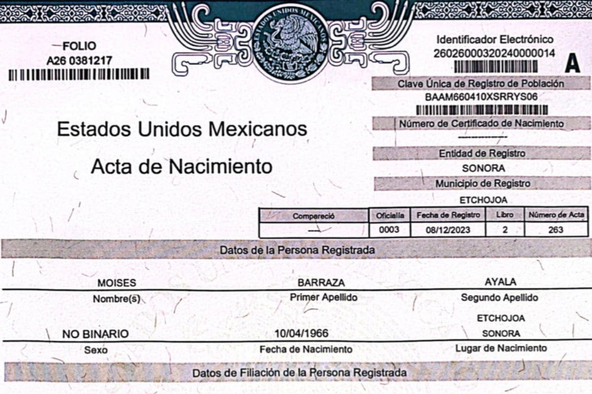 Sonora entrega la primera acta de nacimiento a persona no binaria 1 acta de nacimiento persona no binaria en Sonora
