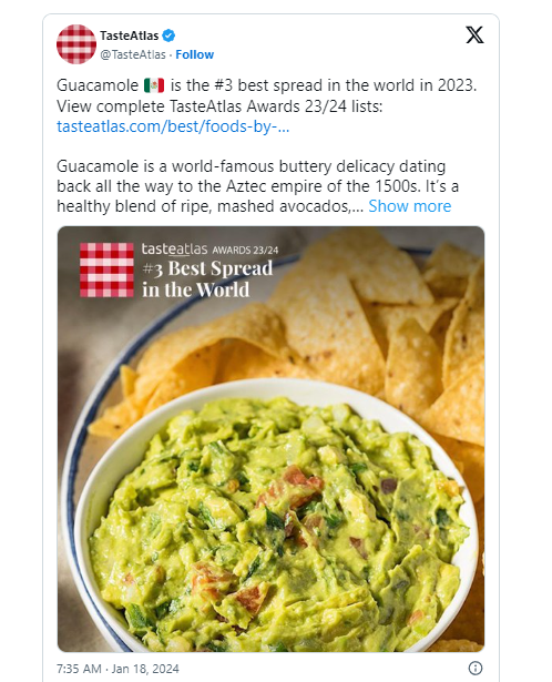 Guacamole, el tercer mejor untable del mundo, según Taste Atlas 5 guacamole, tercer mejor untable del mundo