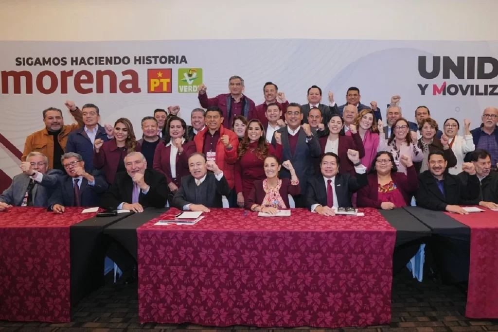 Sergio Salomón y Armenta asisten al registro de Claudia Sheinbaum como candidata presidencial
