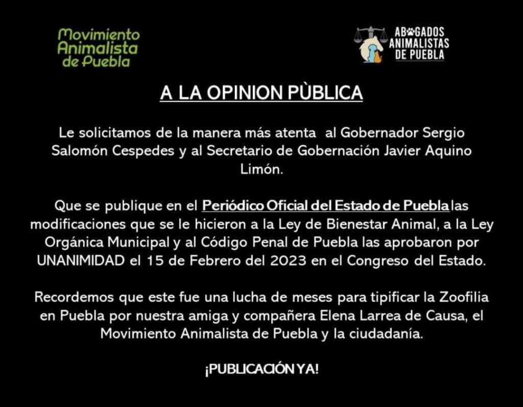 Elena Larrea Entra en vigor ley que tipifica con 4 años de cárcel la zoofilia