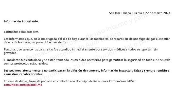 comunicado audi fuga de gas
