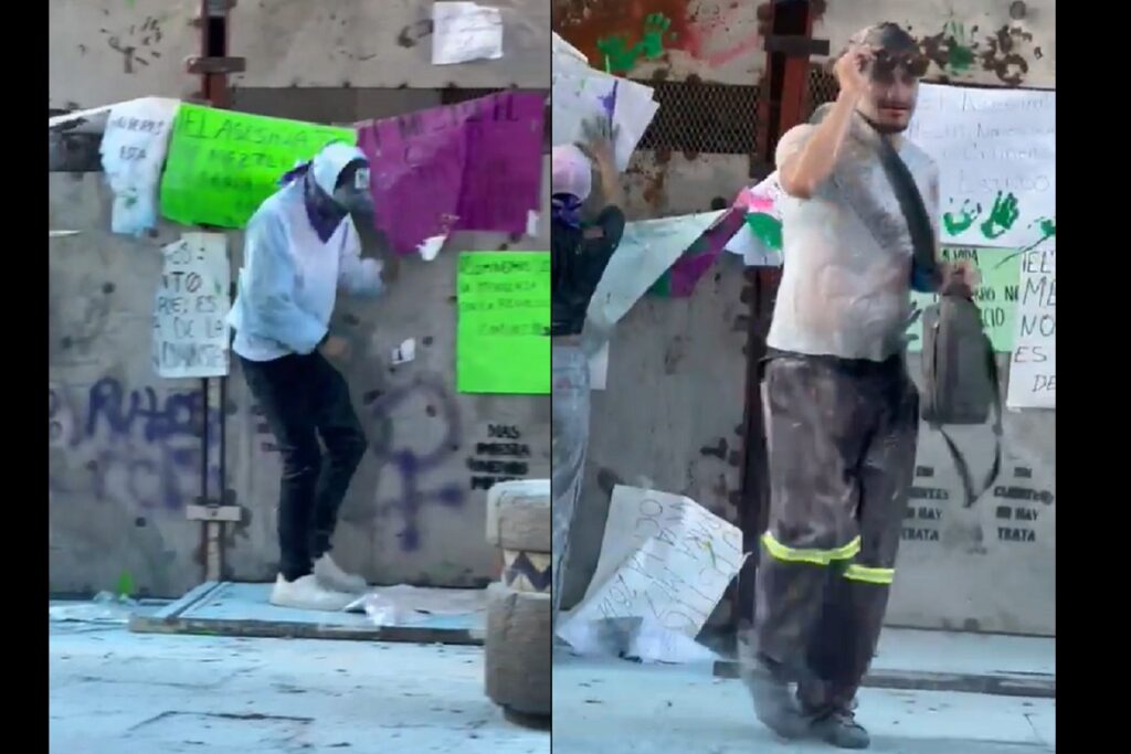 manifestacion dia de la mujer en Puebla hombres infiltrados