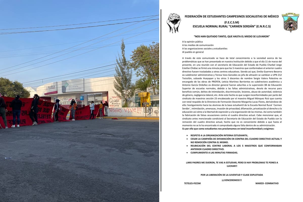 Normalistas de Teteles queman colchones frente a SEP Puebla: piden la no destitución del cuadro directivo 1 normalistas de teteles queman colchones afuera de la SEP