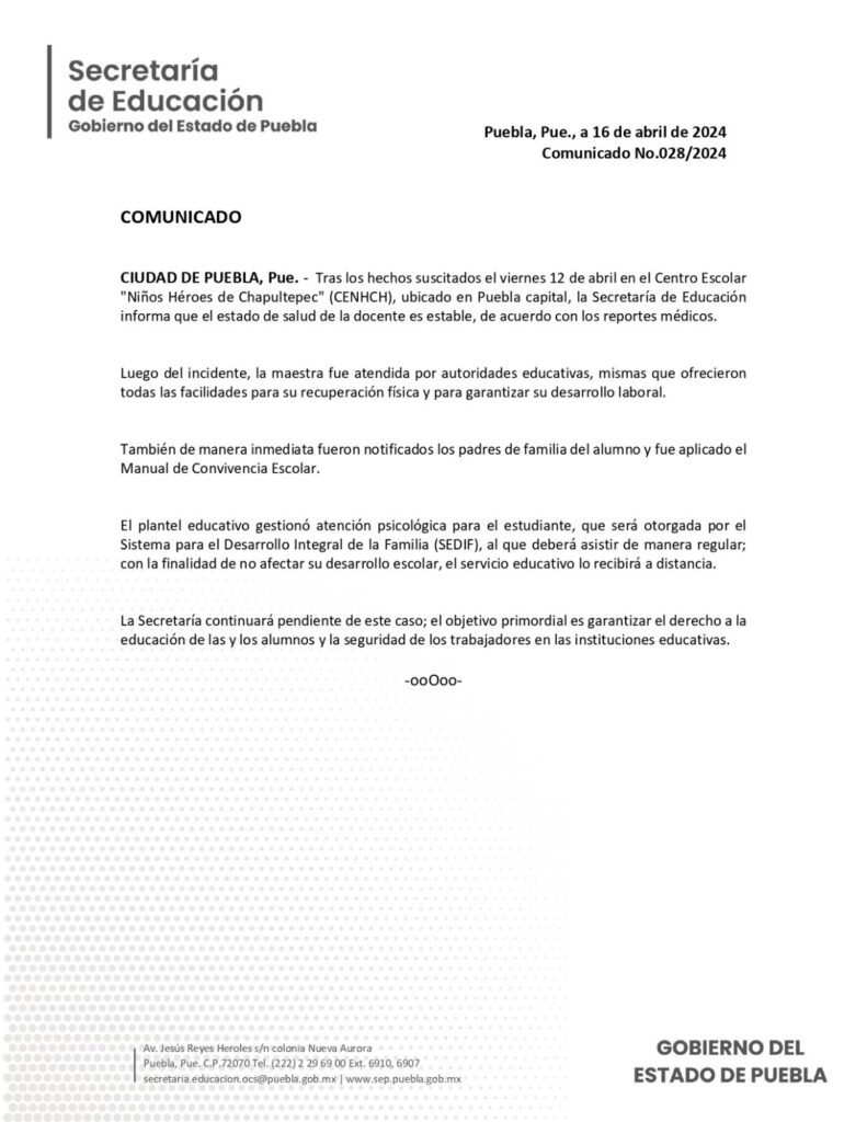 Alumno del CENHCH que golpeó a su maestra seguirá tomando clases a distancia 9 boletin alumno cenhch golpeo a maestra