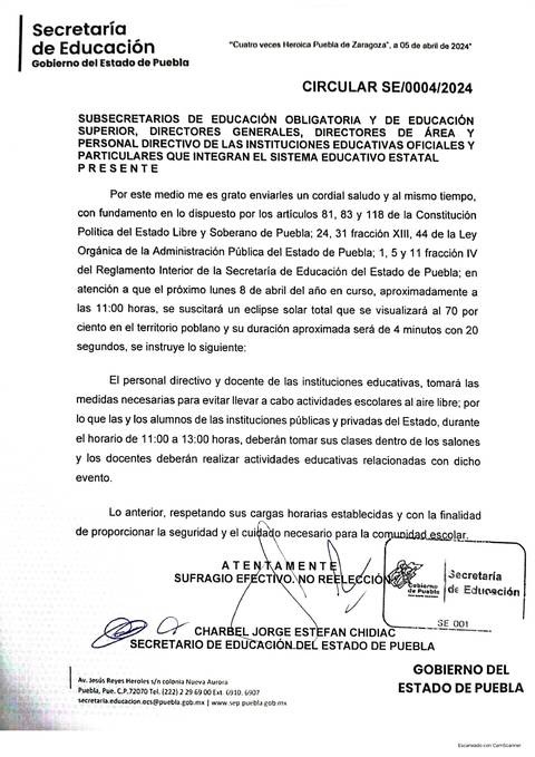 SEP Puebla pide evitar actividades al aire libre durante eclipse solar 2024 9 circular eclipse solar 2024