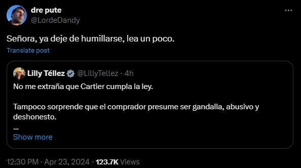 lily telles defiende a cartier