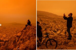 FOTOS: Nube de polvo del Sahara pinta de naranja a Atenas