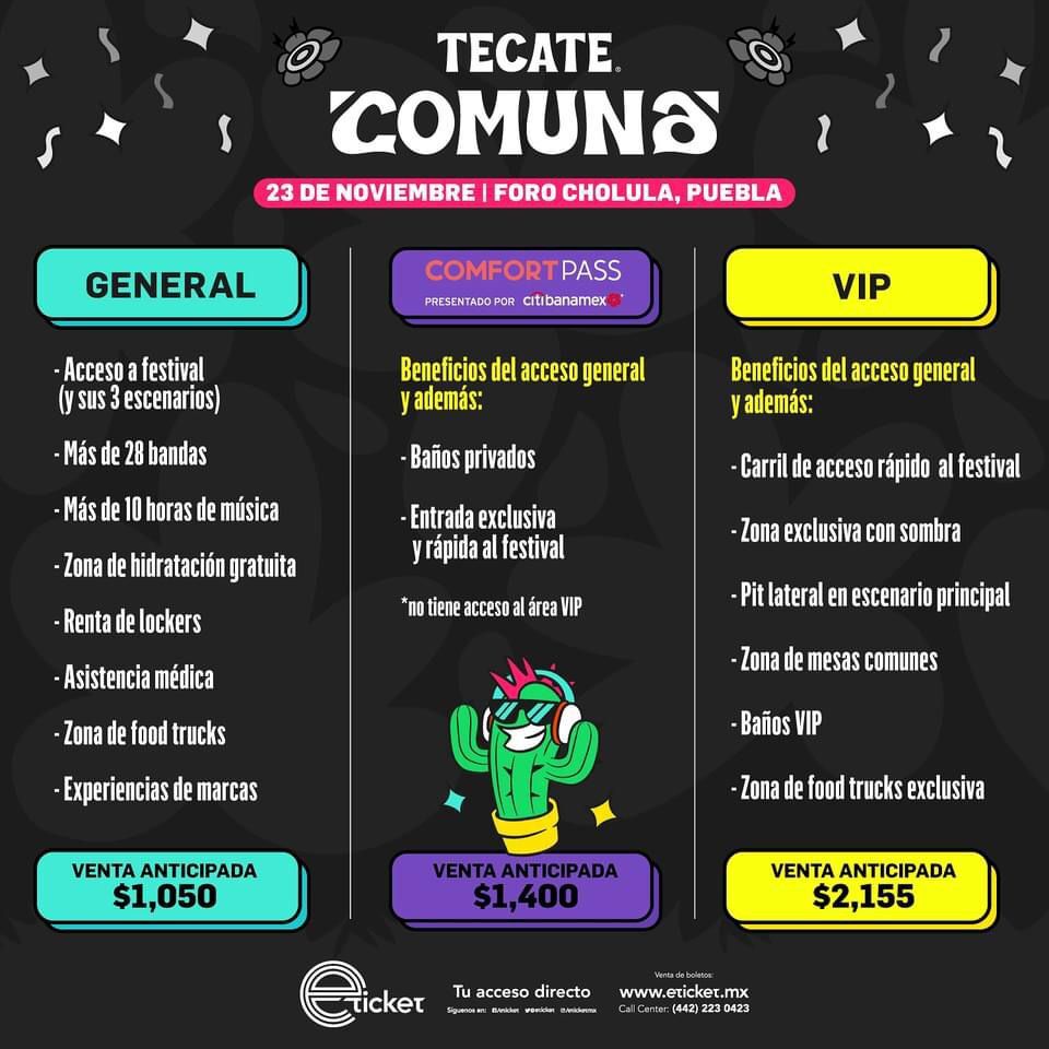 Venta anticipada Precios de los boletos para el Tecate Comuna en Puebla