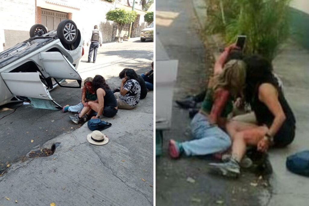 selfie tras volcadura en Cuernavaca