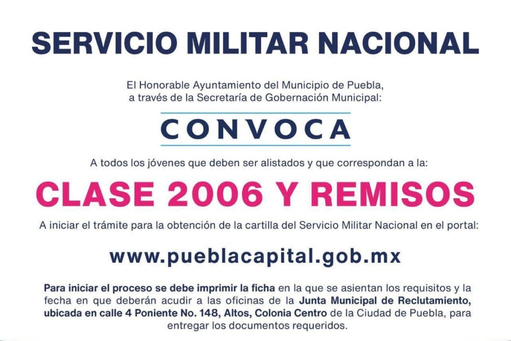 Invita ayuntamiento de Puebla a tramitar la cartilla militar