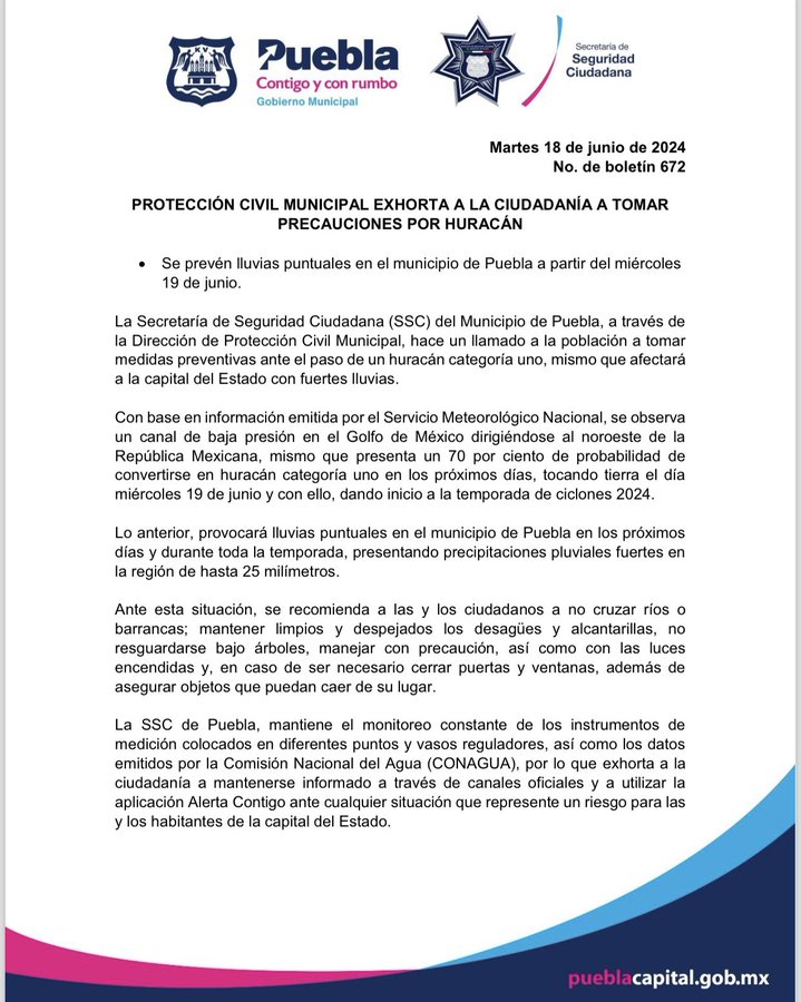 Se esperan lluvias fuertes y tormentas eléctricas en Puebla por la llegada del ciclón tropical "Uno" 9 ciclón tropical uno