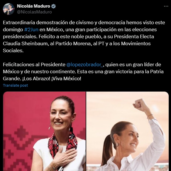 claudia sheinbaum nicolas maduro