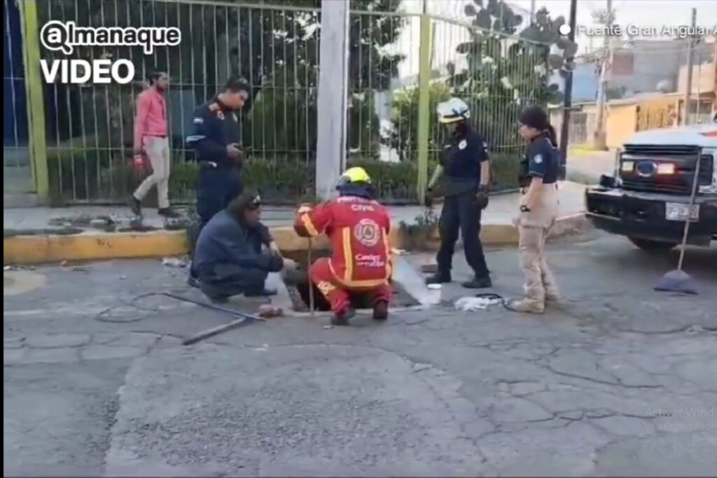 VIDEO: Así rescataron a un perrito que cayó a una alcantarilla en Puebla