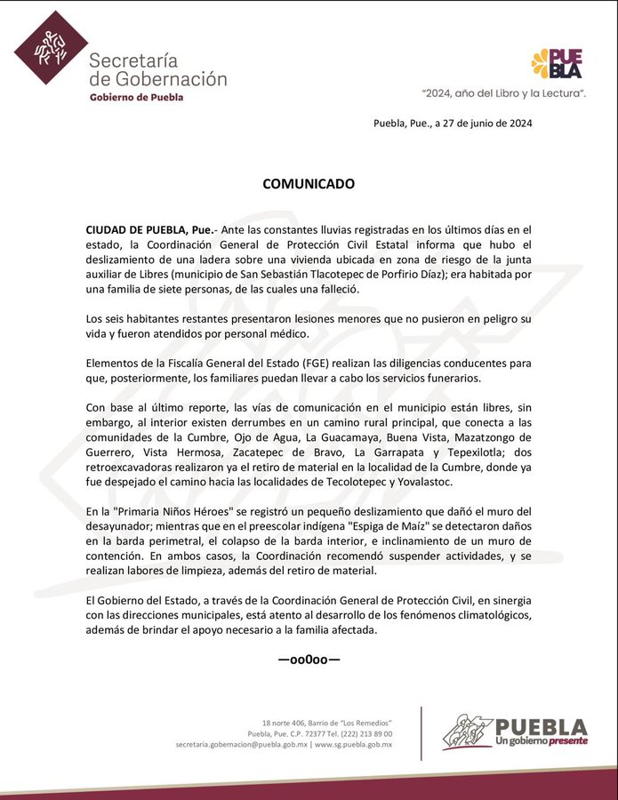 muere una persona en tlacotepec tras deslizamiento de una ladera que cayó en su vivienda