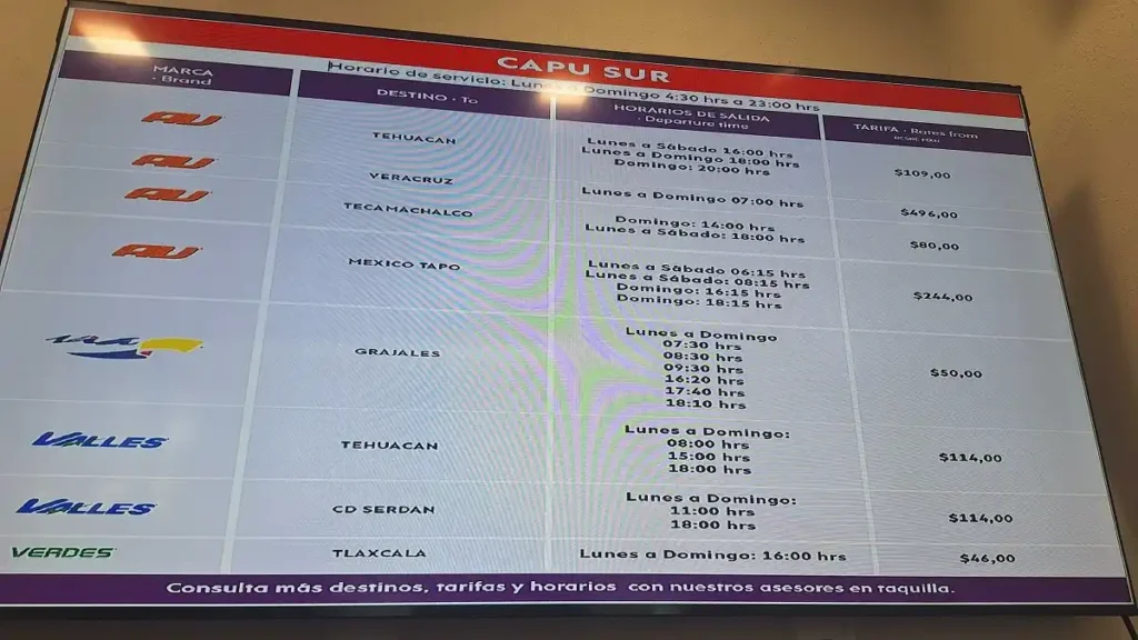 CAPU Sur líneas de autobuses, destinos precios y horarios